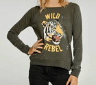 Chaser Women's Green Wild Rebel Tiger Graphic Paint Splatter Sweatshirt M