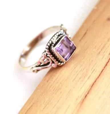 Solid 925 Sterling Silver Amethyst Stone Ring Woman Partywear Ring All Size R183 - Image 1 of 4