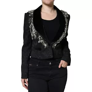 DOLCE & GABBANA Blazer Black Jacquard Crystal Floral Jacket IT44/US10/L 13000usd - Picture 1 of 9