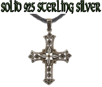 Croce Ciondolo 925 Argento Sterling & Creato IN Laboratorio Zirconi Religioso - Immagine 1 di 3
