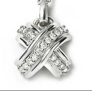 Tiffany & Co, 18K White Gold, X Pendant w/ Diamonds Signature, Stamped T&Co New