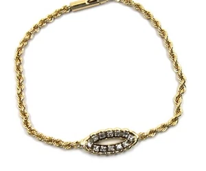 Twisted Bracelet with Connected Diamond Center Charm in 14k Solid Yellow Gold - Picture 1 of 12