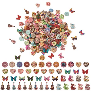 300pcs Printed Wooden Buttons 2-Hole Mixed Shapes Colorful Butterfly 20.5~36mm - Picture 1 of 9