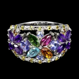 925 Sterling Silver Ring Marquise Tourmaline Tanzanite Gemstone Jewelry Size 9 - Picture 1 of 13