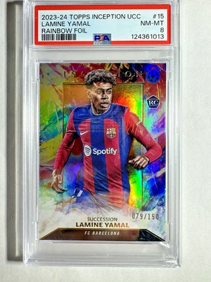 2023-24 Topps Inception UEFA #15 Lamine Yamal Rainbow Succession RC #/150 PSA 8 - Image 1 of 2