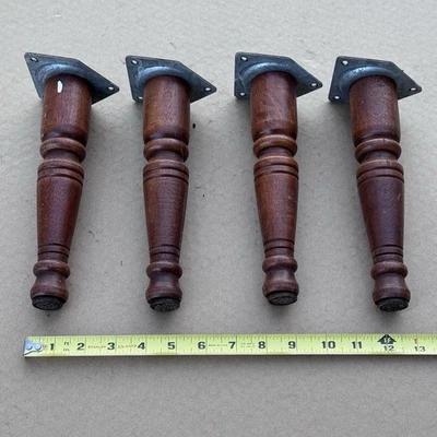 "Juego De Colección De 4 Taburete Patas Muebles Cónicos Torneados Madera Mediados de Siglo con Soportes" Foto 1 de 4