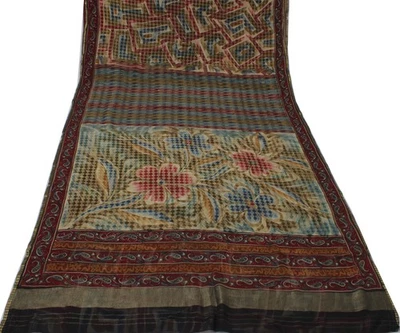 Sushila Vintage Multi-Color Sari Pure Georgette Silk Printed Floral Craft Fabric - Image 1 of 4