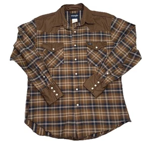 Cepillo Wrangler para hombre talla M pesado marrón a cuadros 100 % algodón perla a presión - Imagen 1 de 9