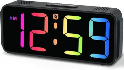 Peakeep Small Tiny Digital Alarm Clock Plug in for Small, Black With Colorful  - Image 1 of 4