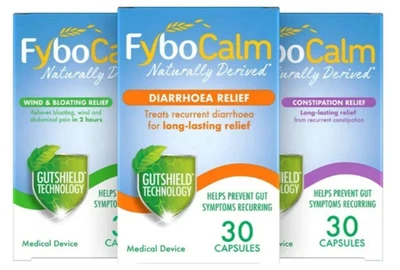 Fybocalm Naturally Derived Diarrhoea, Wind & Blaoting and Constipation RELIEF 30