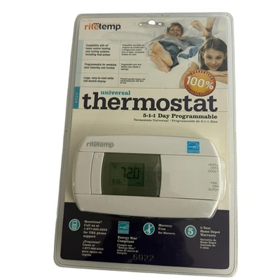 RiteTemp 6022 Universal 5-1-1 Programmable Thermostat New & Sealed - Image 1 of 4