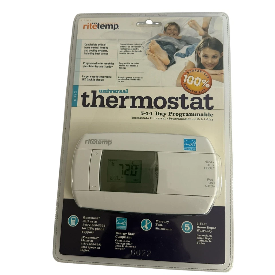 RiteTemp 6022 Universal 5-1-1 Programmable Thermostat New & Sealed - Image 1 of 4