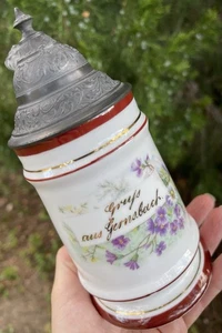 Antique German Stien Lithophane painted flower castle 6.5" - Picture 1 of 23