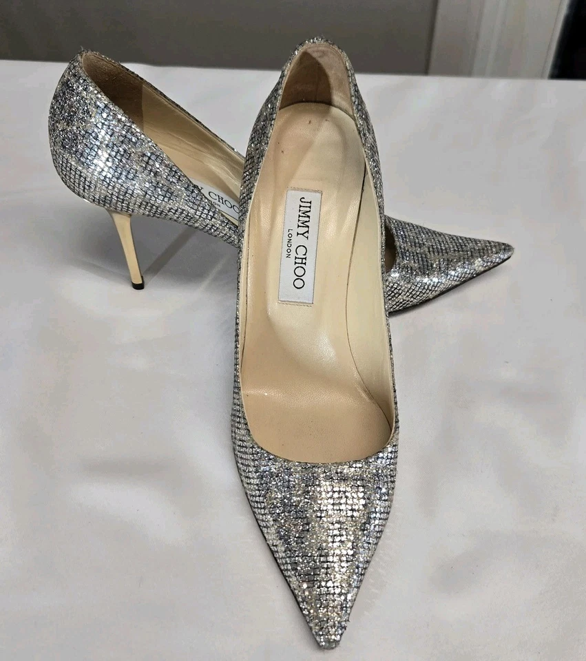 Designer JIMMY CHOO Size 39 US 8.5 Romy Pumps Champagne Glitter High Heels  - Image 1 of 4