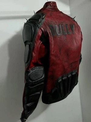 Men’s Red and Black Genuine Leather Biker Jacket with Spikes | Handmade Cowhide - Image 1 of 2