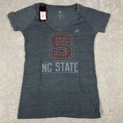 Adidas Womens Small Dark Gray North Carolina State V-Neck NCAA FG T Shirt NWT - Image 1 of 4