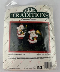 Traditions Weihnachtsmann mit Tasche & Baum Filz Ornamente Bastelset Neu aus altem Lagerbestand Pailletten Perlen Vintage - Bild 1 von 7