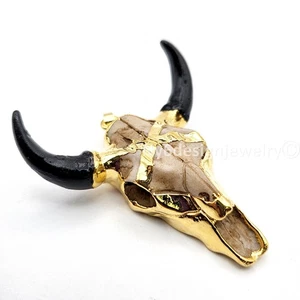 Gold Plated Longhorn Cattle Skull Pendant 1pc 45x45mm Buffalo Skull Pendant - Picture 1 of 3