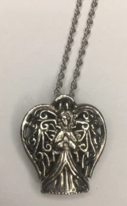 Locket Necklace Angel Wings Christian Silver Tone Beautiful Unique 22 in Chain - Picture 1 of 6