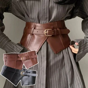 Cappotto vestito pelle pu vita irregolare sigillo cintura decorativo moda vintage - Foto 1 di 13