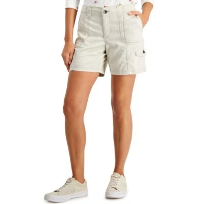 Shorts cargo Style & Co feminino 2 bege claro pequeno cintura média ponto ziguezague novo com etiquetas - Imagem 1 de 4