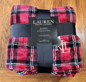NUOVA COPERTA LAUREN RALPH LAUREN CLASSIC MICROLINK PELUCHE KING 108"X90" PLAID rosso - Foto 1 di 8