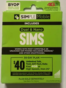 Simple Mobile Dual Cut Micro and Regular Sim Card - Picture 1 of 2