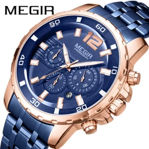 MEGIR Luxury Men's Quartz Watch Stainless Steel Chronograph Business Wrist Watch - Picture 1 of 5