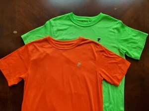 TWO Fila Performance Sport Youth T-Shirts Short Sleeve XL (18/20) Orange & Lime - Picture 1 of 21