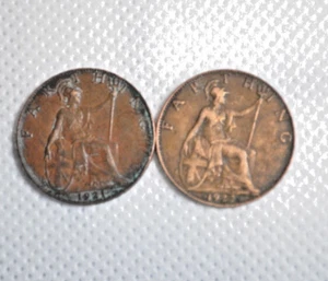 2 ~ 1921 & 1922 Farthing - Edward V British Copper Coins - Picture 1 of 2