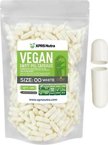 Size 00 White Empty Vegan/Vegetable Vegetarian Pill Capsules Veg Vcaps USA Made