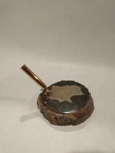 Vintage USA Karte Mid Century Modern Achat Scheibe Schreibtisch Stifthalter 4" lang - Bild 1 von 6