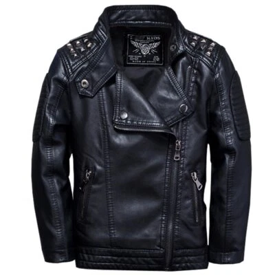 Children's Leather Jackets New Autumn Winter Rivets PU Leather Jacket Fashion - Image 1 of 4