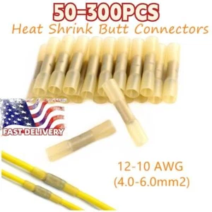 12-10 AWG Heat Shrink Insulated Butt Wire Connectors Crimp Terminals 300-50PCS - Picture 1 of 9