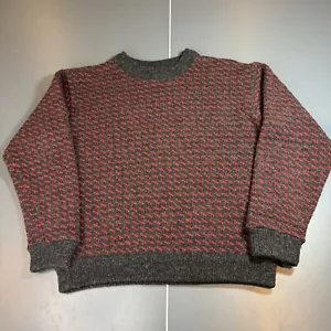VTG LL Bean Norwegian Wool Birds Eye Fisherman Sweater Medium Red Grey Norway - Picture 1 of 12