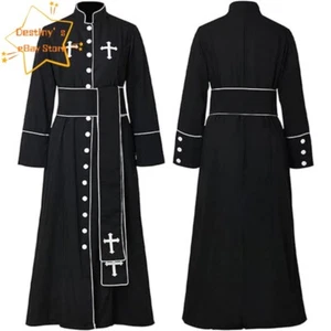 Church Clergy Minister Robe Missionary Stand Collar Halloween Cosplay Costume - Picture 1 of 18