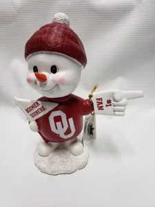 Oklahoma Sooners Schneemann Wackelkopf NCAA groß 12 Weihnachten Urlaub Keramik 6,25" - Bild 1 von 3