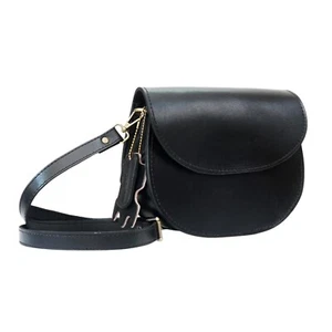 Real Genuine Black Leather Vintage Shoulder Hippie Tote Bag - Picture 1 of 10