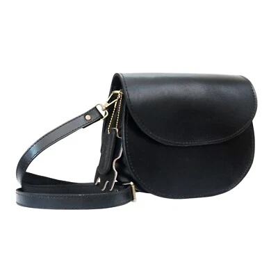 Bolso de Mano Hippie de Hombro Vintage Cuero Negro Genuino Real Foto 1 de 4