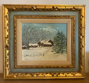 Winterfarmszene Original Ölgemälde in verziertem Holzrahmen Dorrie Wilson 1969 - Bild 1 von 5