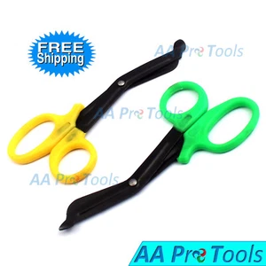 2 Trauma Paramedic EMT Shears Scissors 7.25" Fluoride Coated Blades Yellow+Green - Picture 1 of 3
