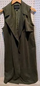 Who What Wear Trench Vest Coat Medium Faux Suede Green Sleeveless - Picture 1 of 4