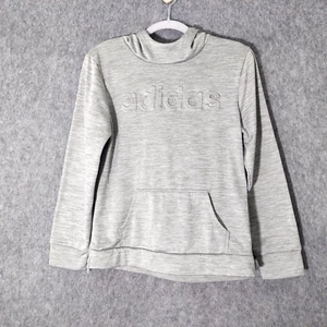 Adidas Boy Hoodie XL Gray Embossed Logo Pocket Pull Over Long Slv Fleece Heather - Picture 1 of 10