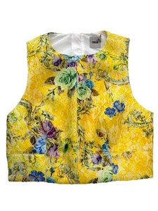 ASOS Women's Yellow Floral Crop Top Tapestry Lace Overlay Sleeveless Zip SZ 4 - Picture 1 of 8