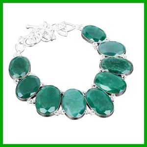 Collana Boho Catena Lunetta Emrald Naturale Argento Sterling Zambia Vendita Giorno Sorelle - Foto 1 di 7