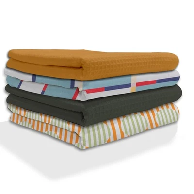 Juego de 4 toallas de cocina 100 % algodón | 2 paños de cocina teñidos lisos tejido gofre y... Foto 1 de 4