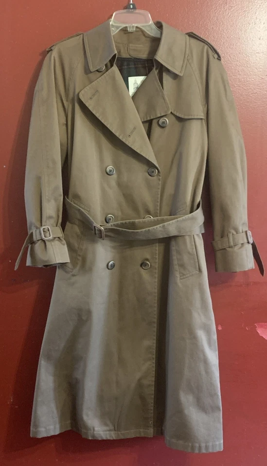 Винтажный London туман пальто размер 8 коричневый съемный шерсти вкладыш траншея ремень сделано в США - Изображение 1 из 4