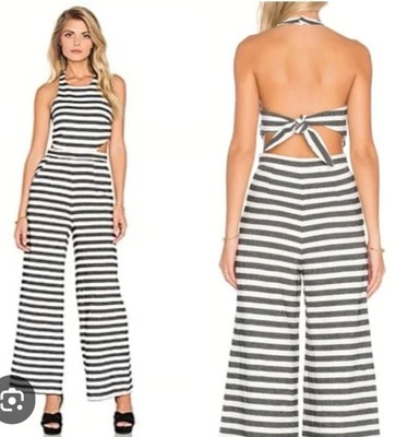 Mono Mameluco Mara Hoffman Negro Blanco Rayas Preppy Halter Recortado Talla 2 Foto 1 de 4