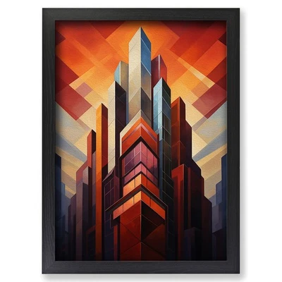 Framed Skyscraper Geometric Art Wall Art Canvas Print Poster Picture, Home Decor - Image 1 of 4