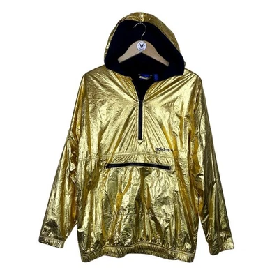 Adidas Originales Metálico Dorado Rompevientos Sudadera con Capucha Chaqueta Para Mujer 12 Media Cremallera Rara Foto 1 de 4